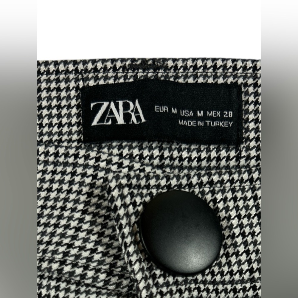 Zara Houndstooth High-Rise Slim Trousers Black White Size M Chic Workwear